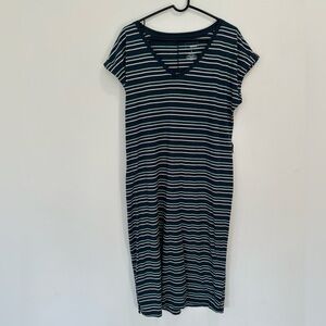 Sonoma Striped V-Neck Midi Dress - Navy green and white size large